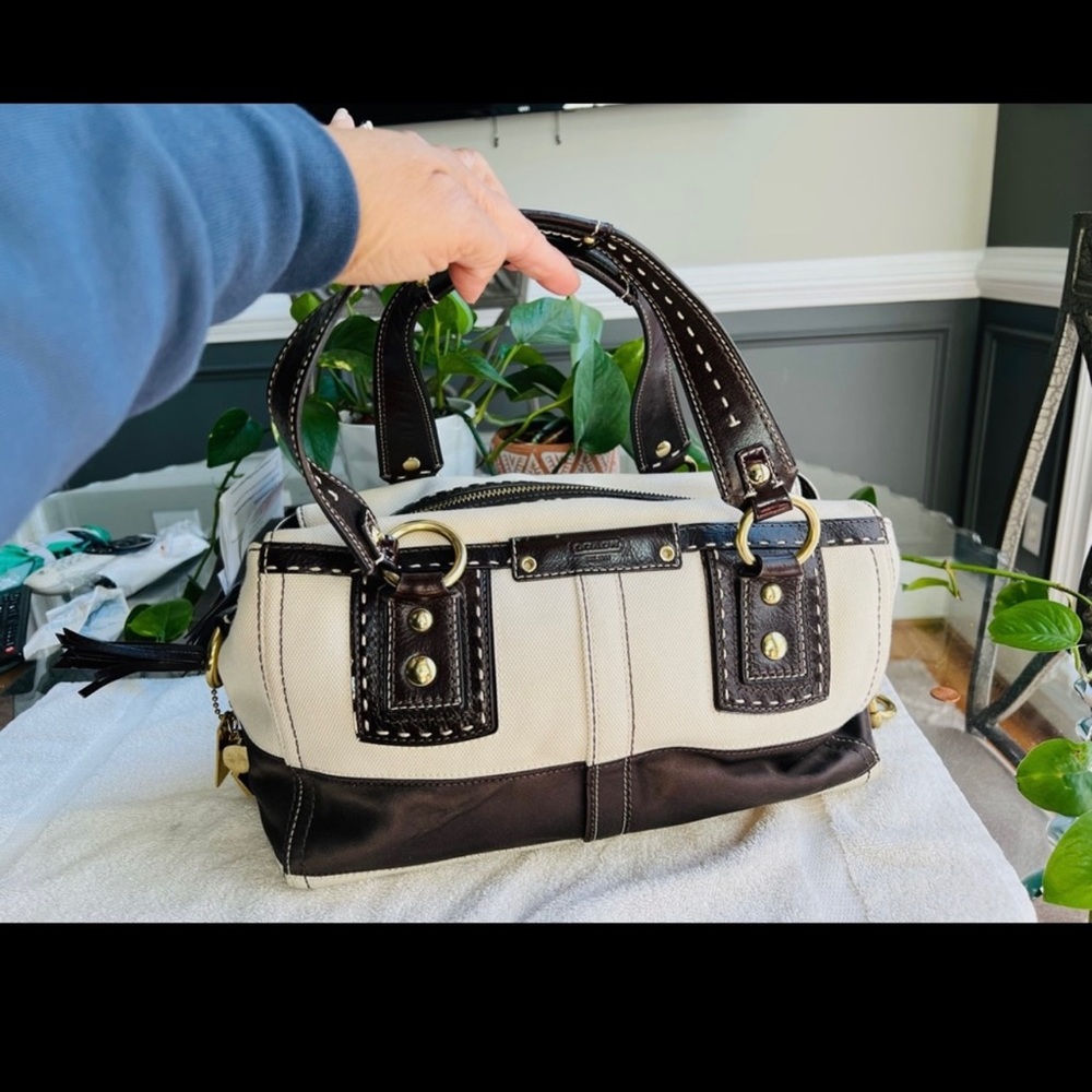 Brown and Cream Coach Bag